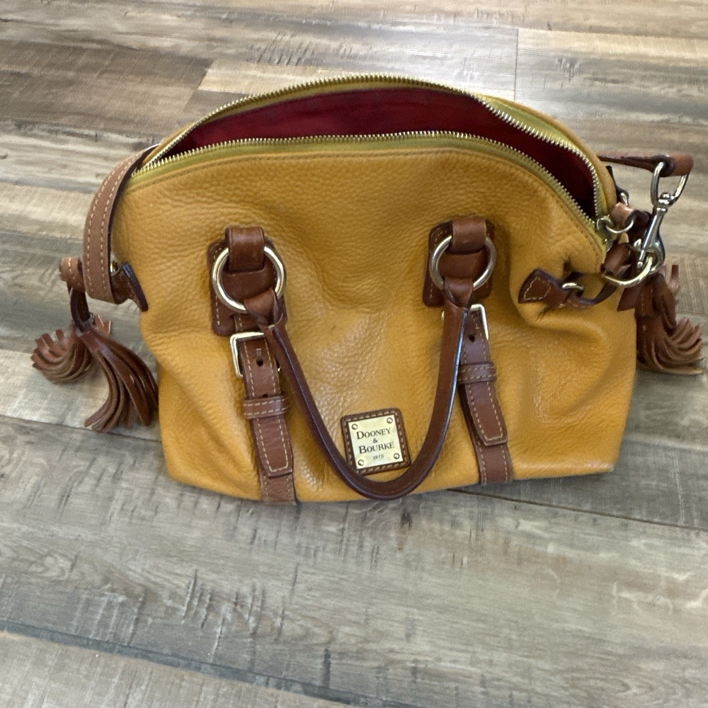 dooney and bourke Florentine Pebbled Leather Yellow Handbag Shldr Strap Red Int.